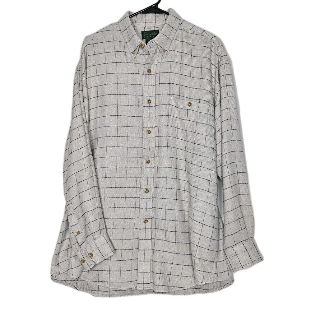 Scandia Woods Mens Gray Plaid Button Down Shirt, Size Large